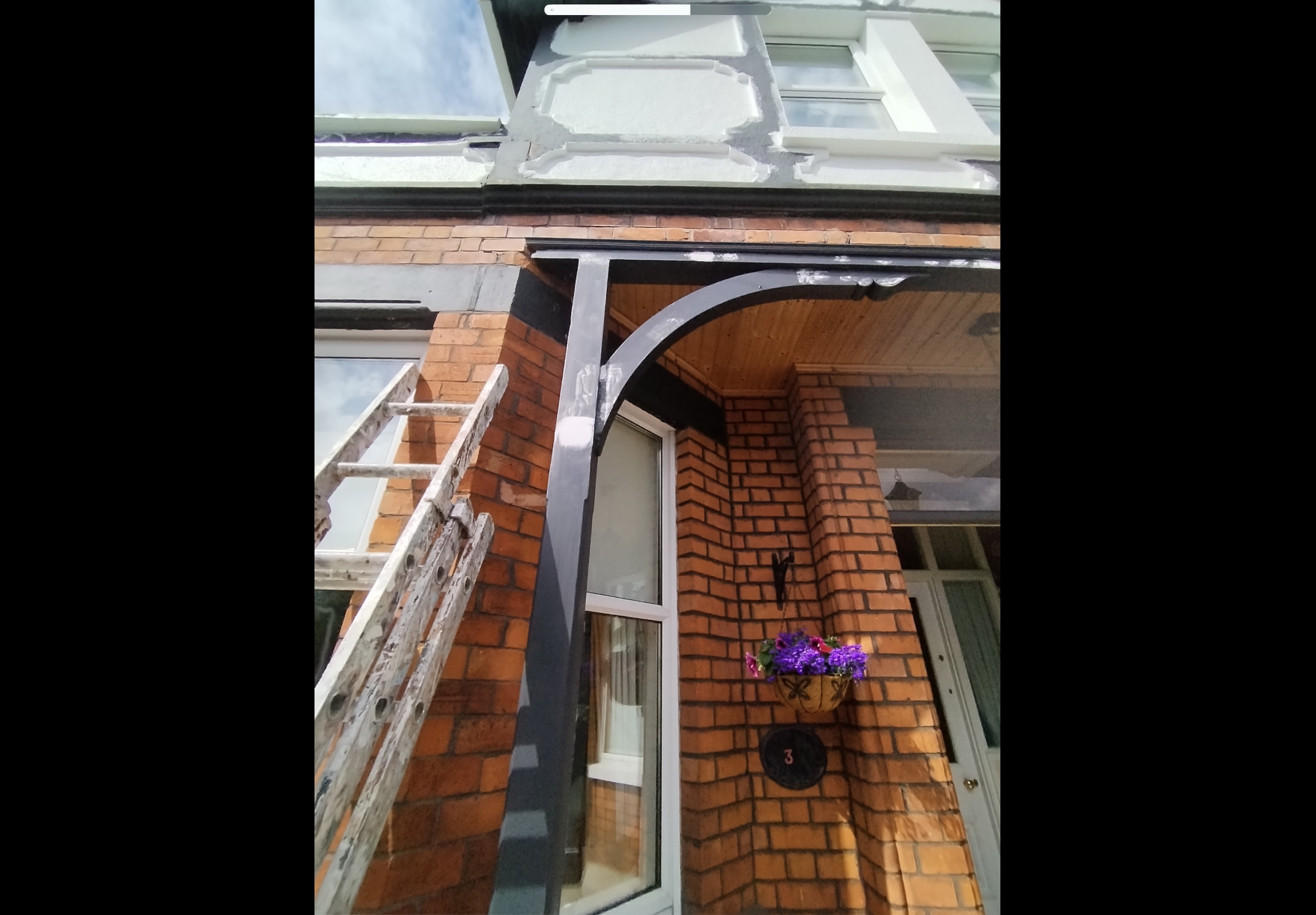 Exterior painting Bangor — front elevation and entrance porch before exterior restoration and repainting