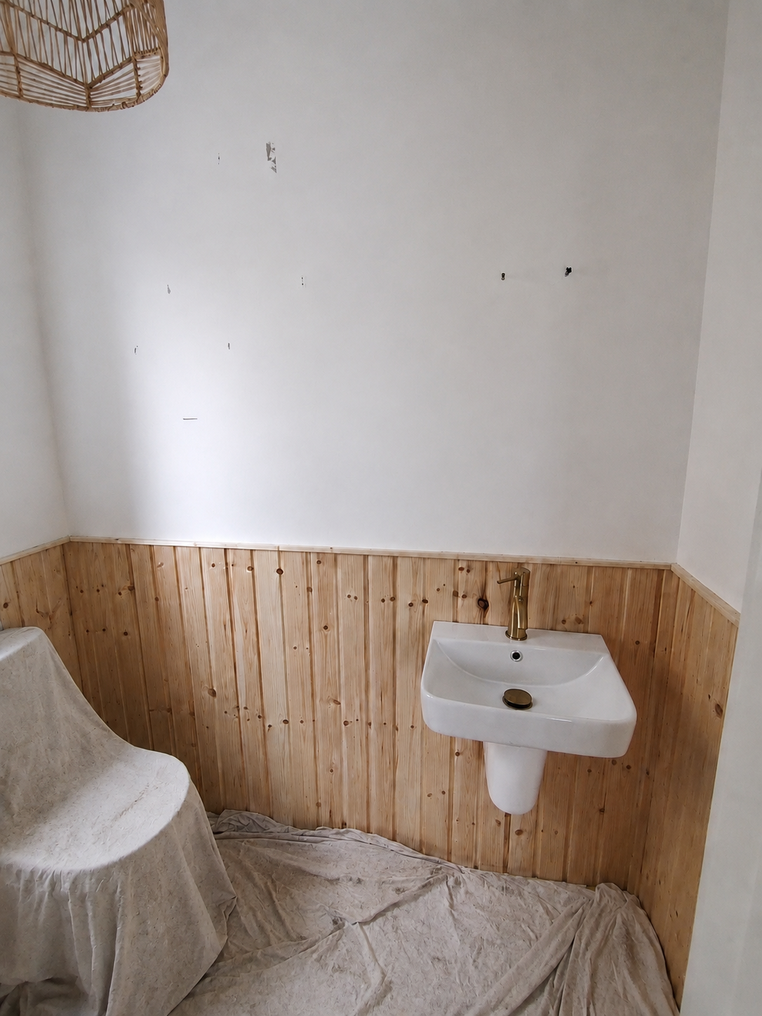 Cloakroom before — panelling detail